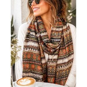 Boho Tribal Print Viscose Pashmina Scarf Women Soft Lightweight Shawl Wrap Multi